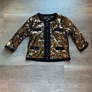 Michael Simon Black Gold Sequin Party Glam Glitz Gatsby Full Zip Jacket Size S